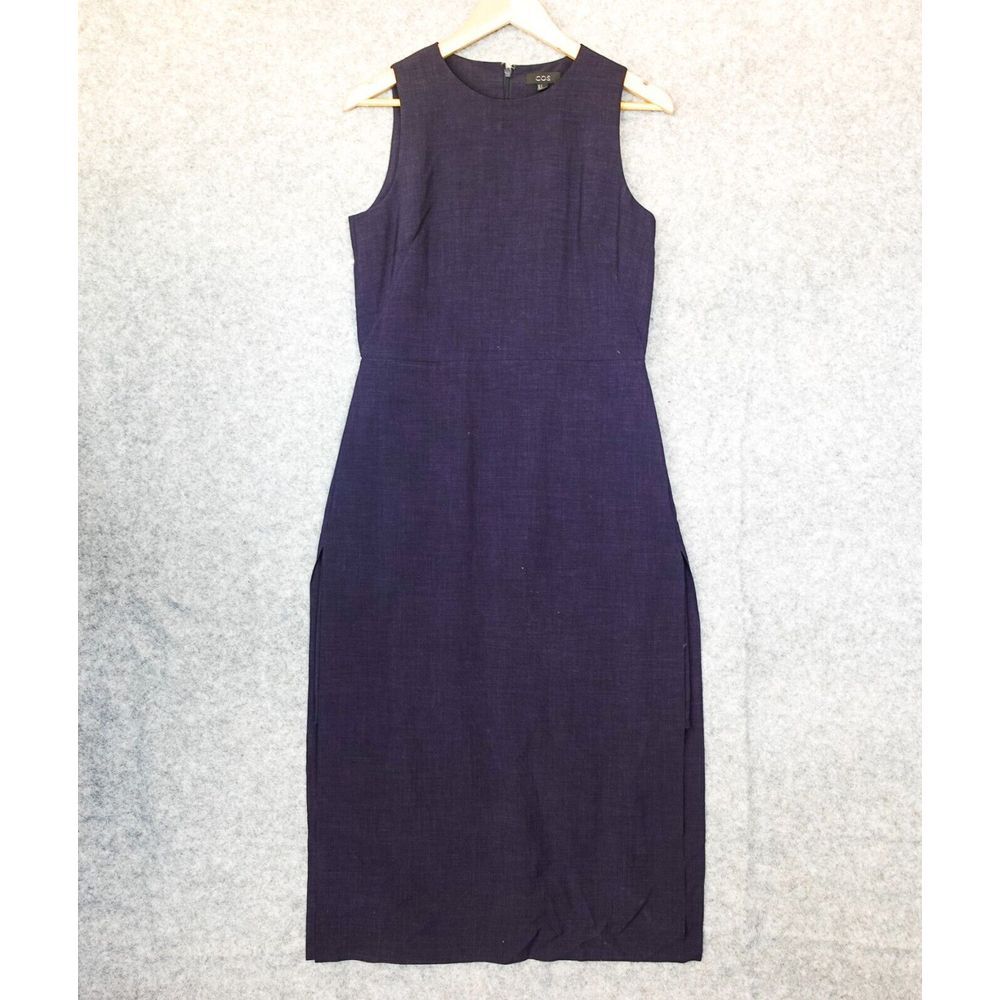 COS Midi Dress Women 8 Medium‎ Navy Slit Cocktail Navy Preppy Beach Workwear